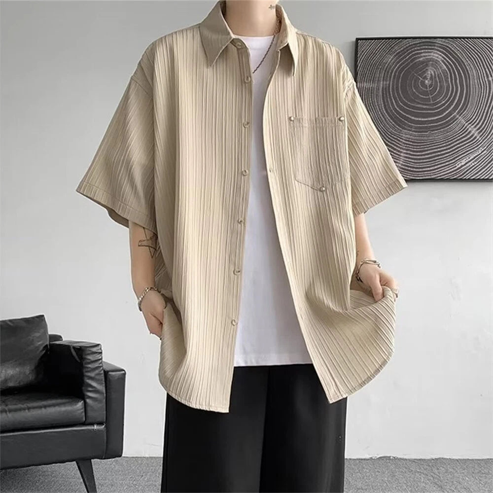 Men's Baggy Shirt Casual Shirts Short Sleeve Button Down Tops Blouse