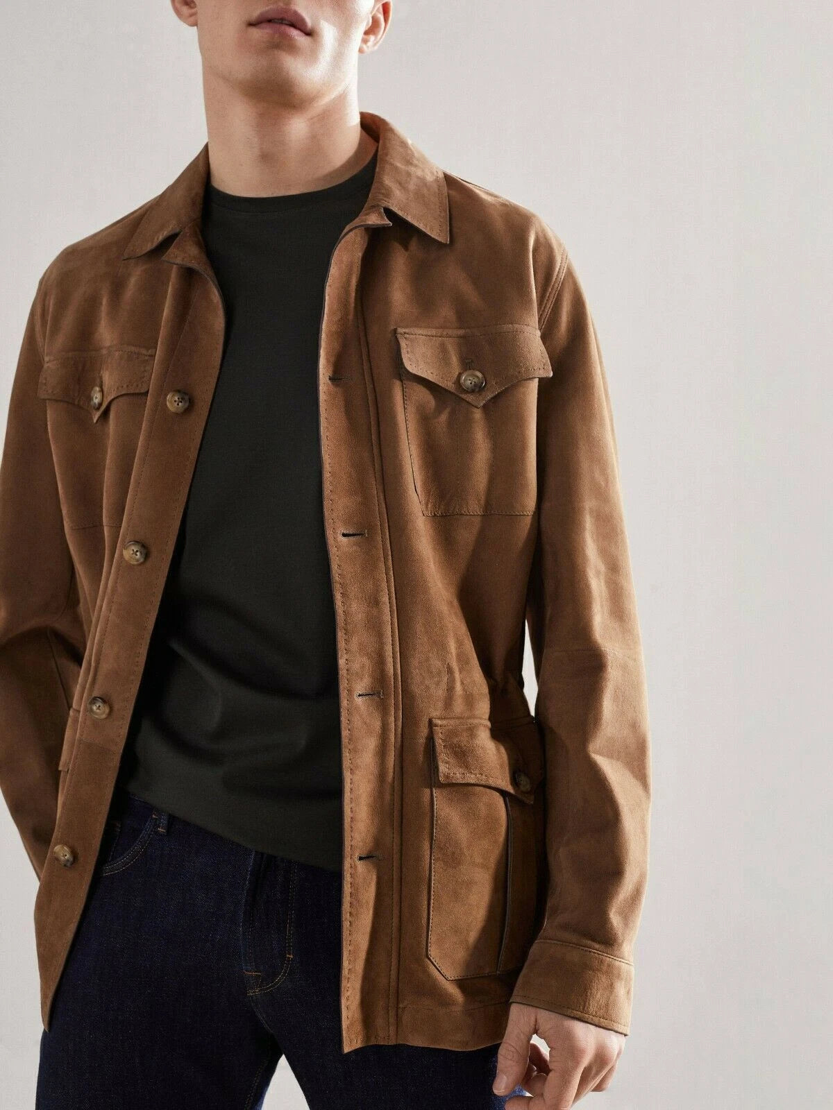 TOP BEST SELLING New Men's Brown Suede Shirt Soft Lambskin Style Slim Fit shirt
