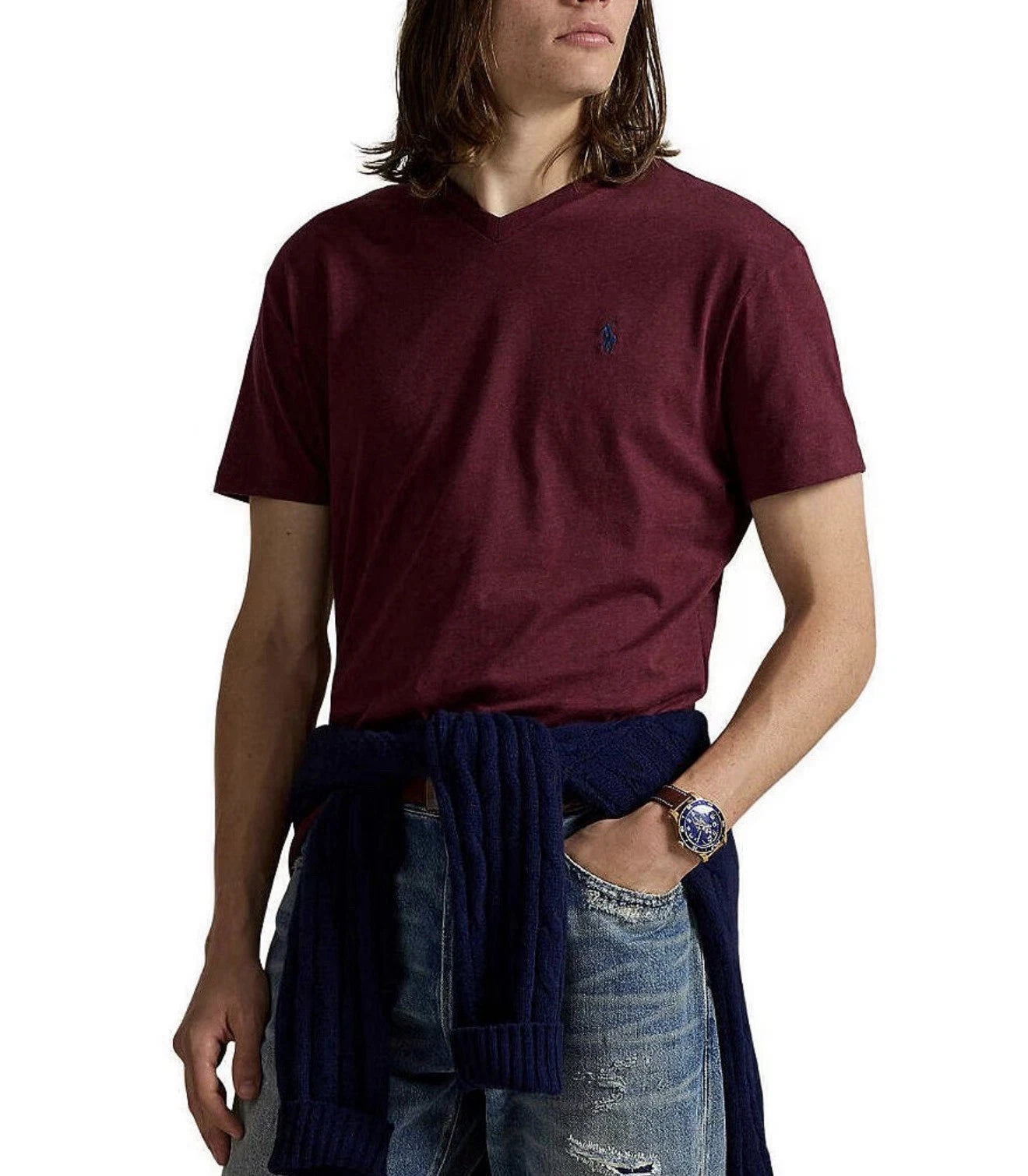 Polo Ralph Lauren Mens V Neck Short Sleeve T Shirt Tee Burgundy / Wine S , M NWT