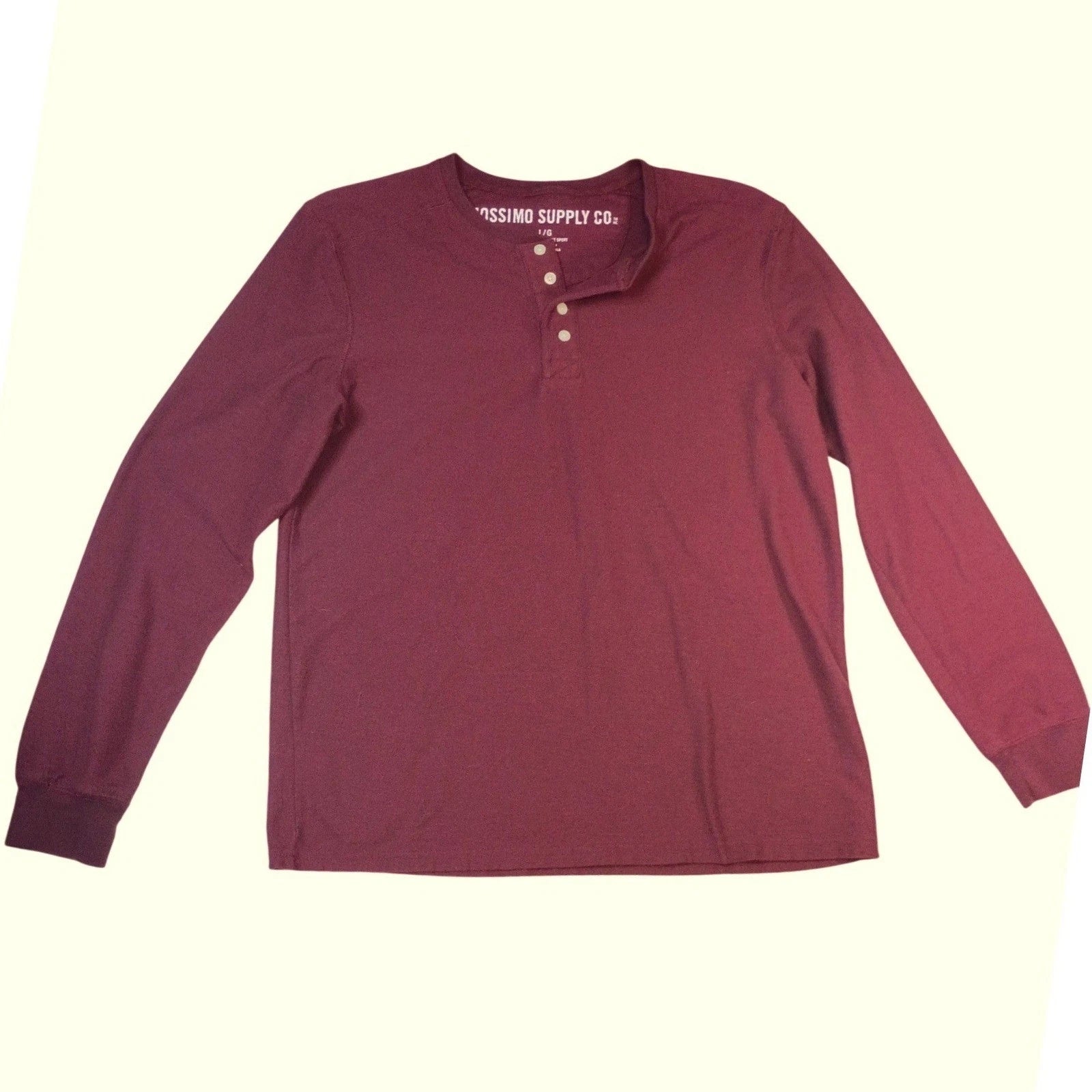 Mossimo Supply Co Mens Large Burgundy Maroon Long Sleeve Henley Shirt Casual L