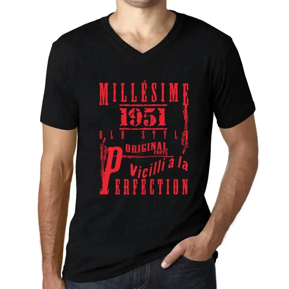 Men's Graphic T-Shirt V Neck Vintage Aged to Perfection 1951 – Millésime Vieilli