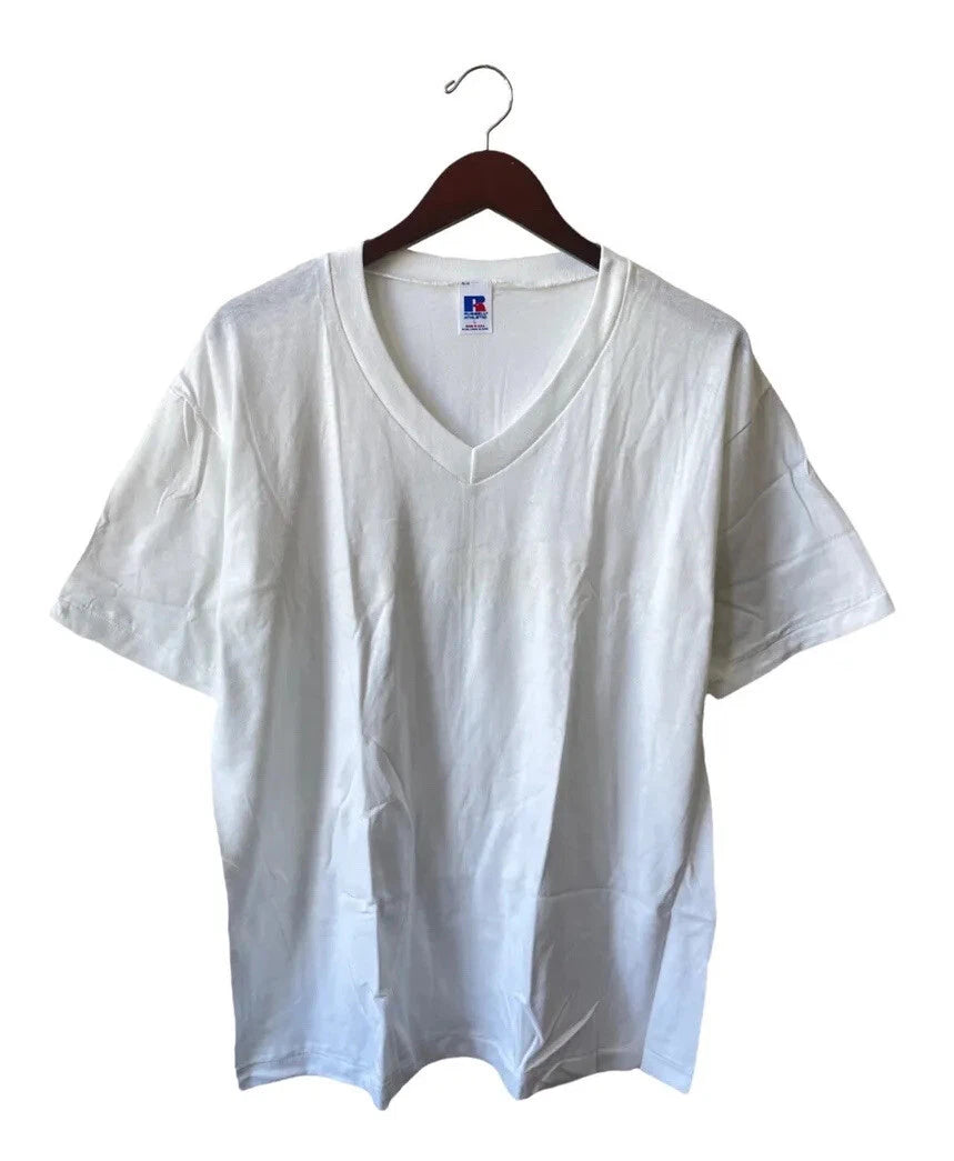 vintage russell athletic v-neck t-shirt mens size large deadstock NWOT 90s NOS