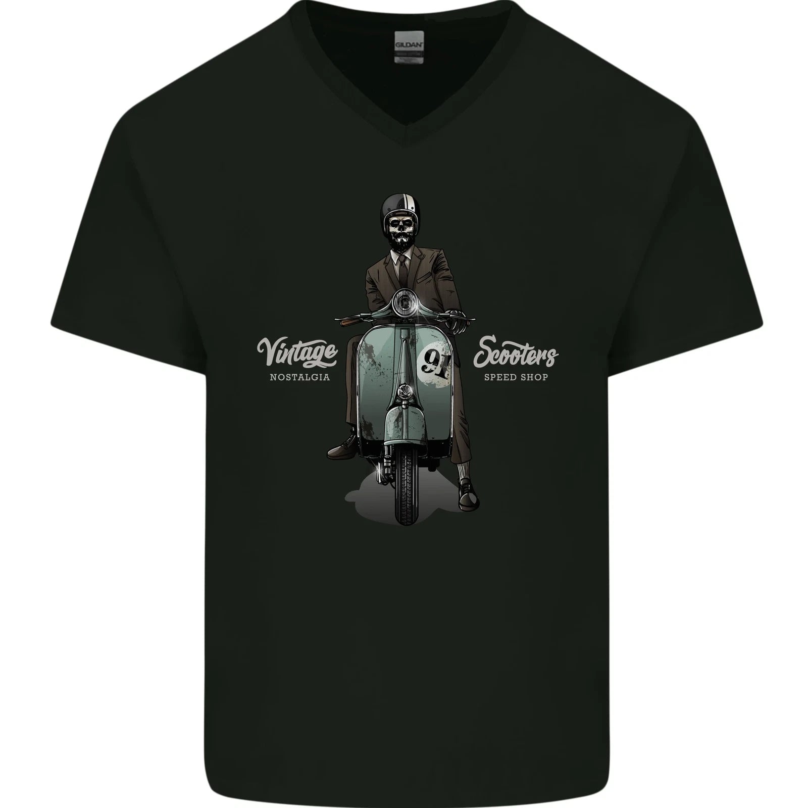Vintage Scooters Nostalgia Speed Shop Mens V-Neck Cotton T-Shirt