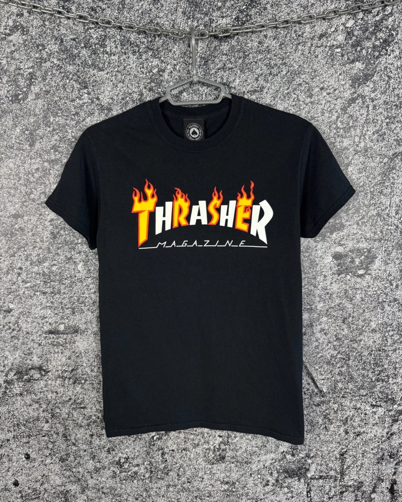 THRASHER Skateboard Magazine Short Sleeve T-Shirt Streetwear Flame Logo Size S