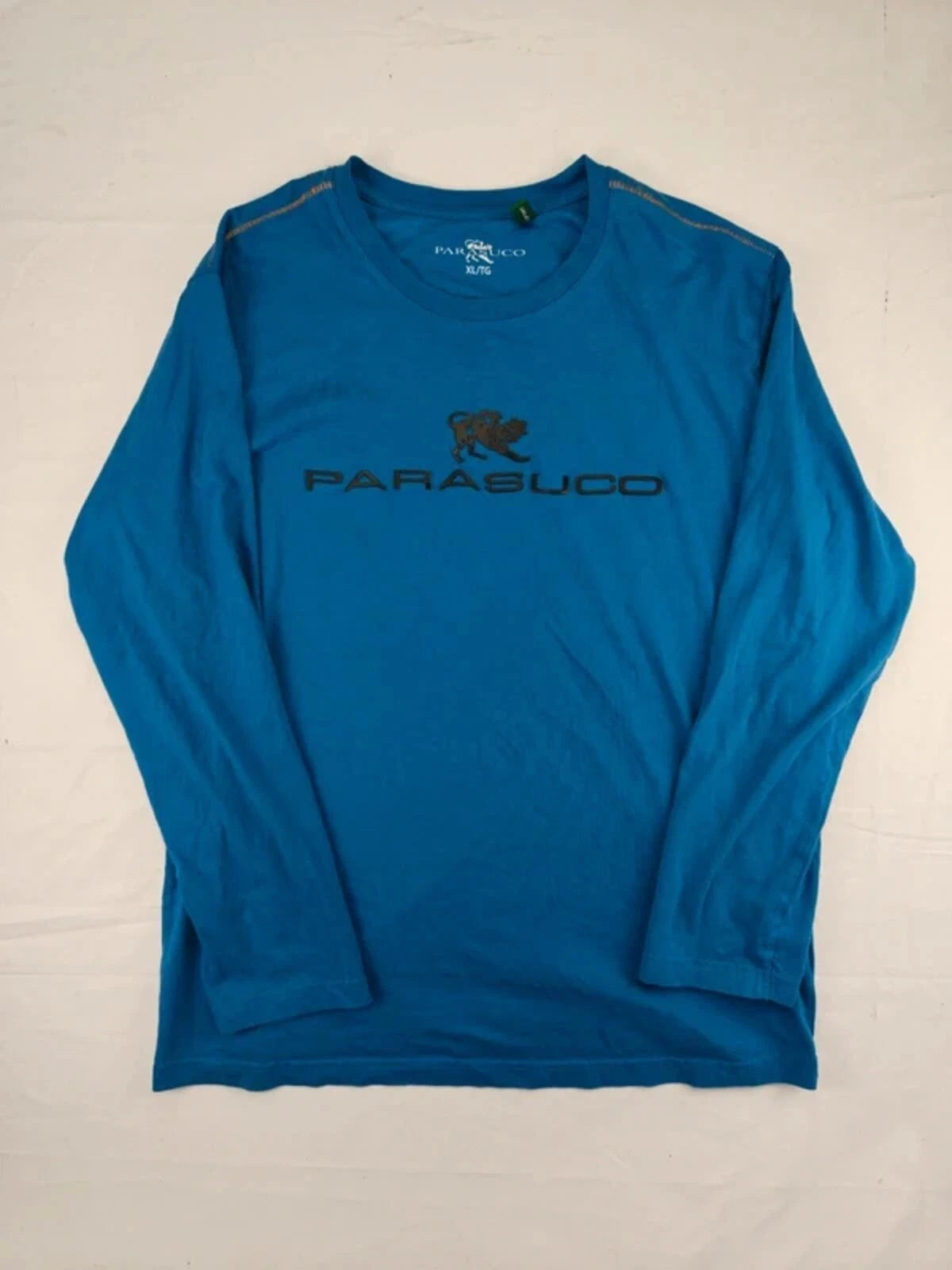 Parasuco Long Sleeve T-Shirt Graphic Spellout Logo Blue Y2K Streetwear Size XL
