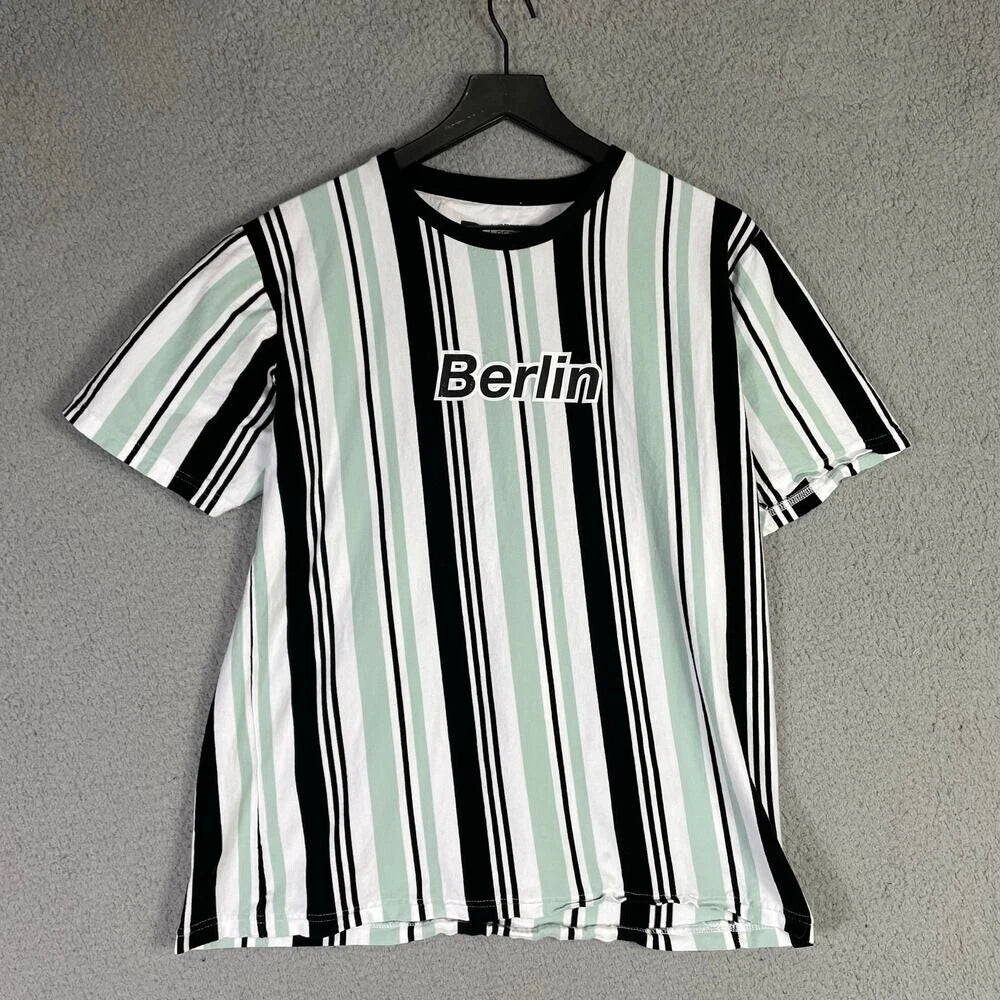 Refinery Republic Shirt Mens Large Berlin Striped Slim Fit Graphic Tee Green