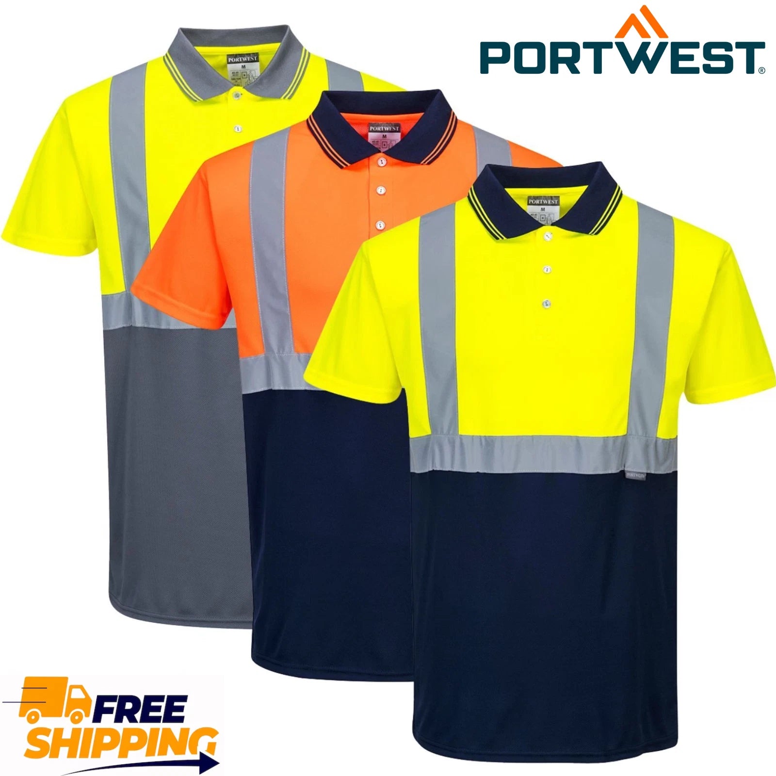 Mens Hi Vis Contrast Polo Shirt Comfort Breathable Two Tone Workwear Shirt