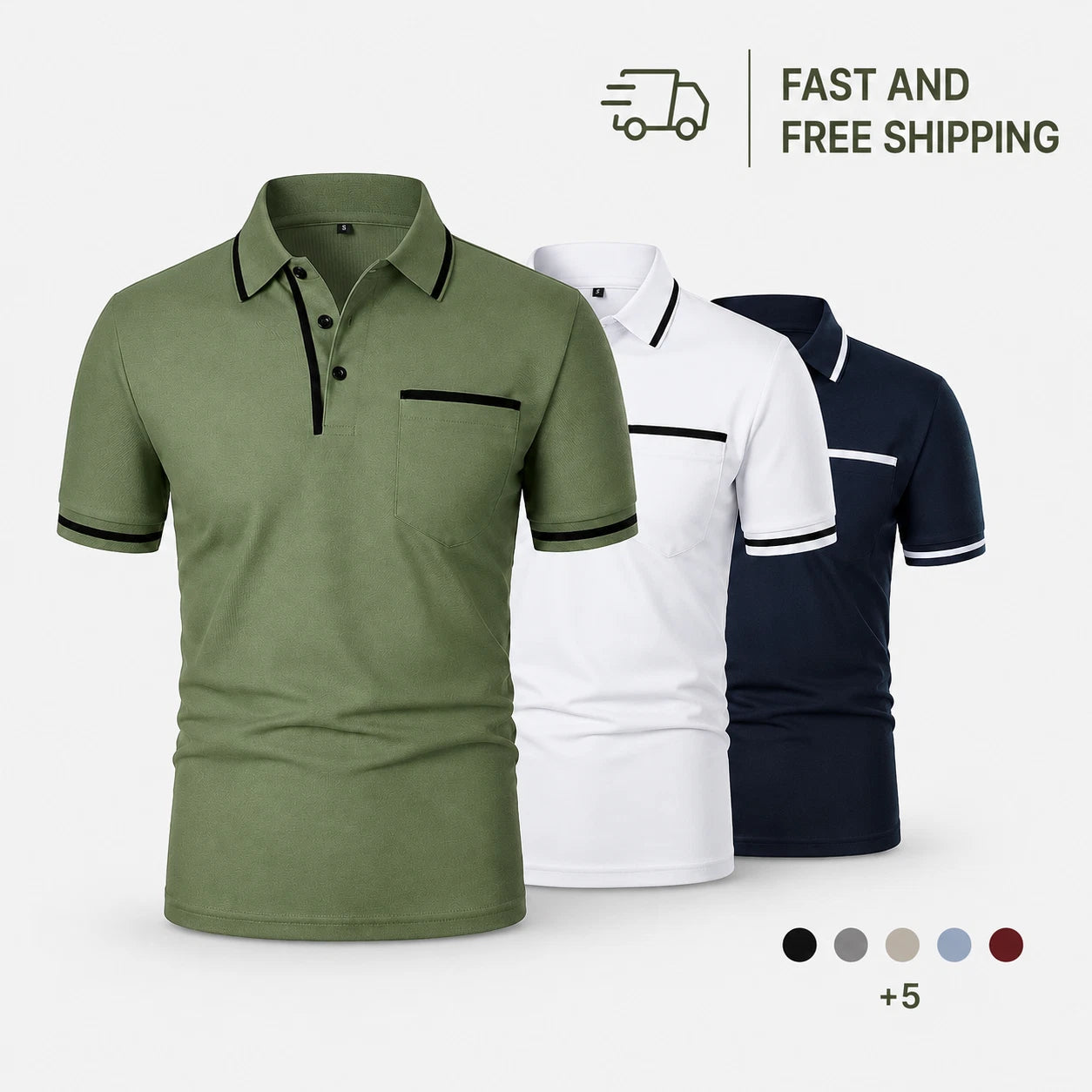 Men's Short Sleeve Polo Shirt, Solid Color Casual T-Shirt with Pockets Free ship
