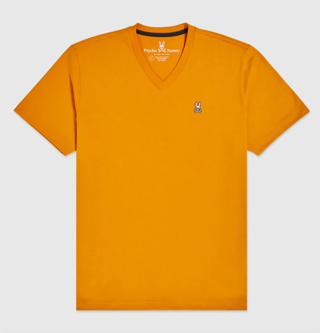 Psycho Bunny Men's Marigold Orange Embroidered Logo V-Neck Short Sleeve T-Shirt