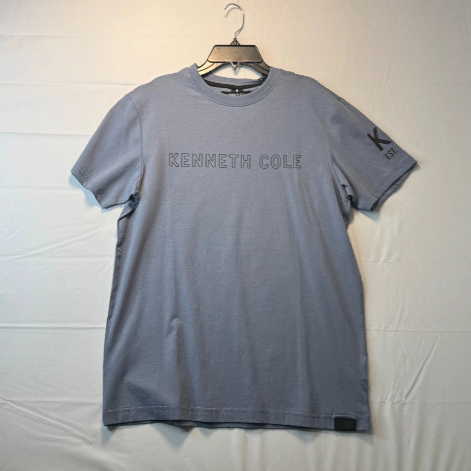 Kenneth Cole New York Mens Logo T Shirt Slate Blue Short Sleeve Stretch Tee