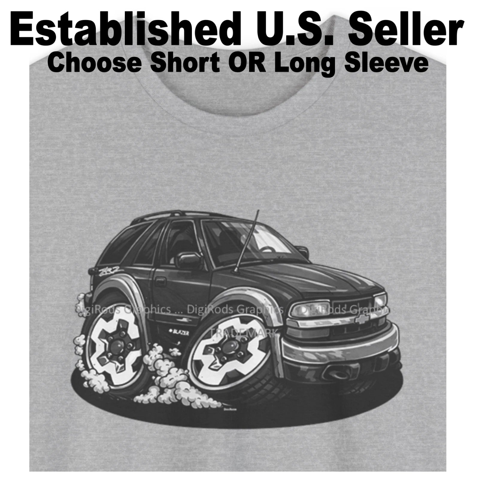 DigiRods Chevy Blazer ZR2 Model Black And White Art Cartoon Car T Shirt