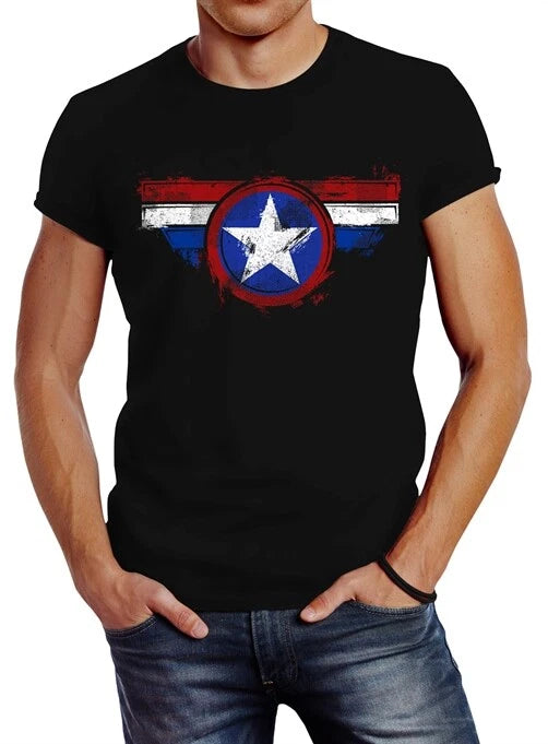 America Flag Star Roger Captain Slim Fit Neverless® Men's T-Shirt