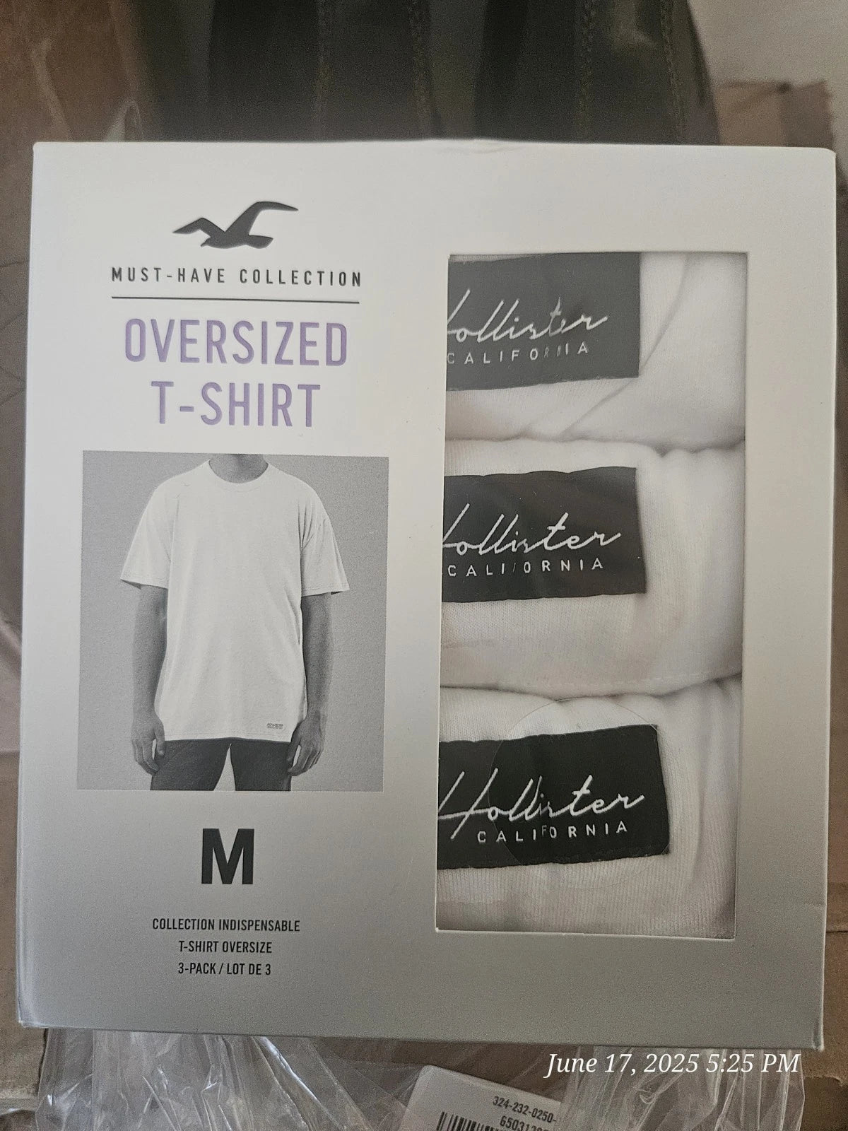 NEW Hollister Men's 3 Pack Oversized T-SHIRT  White  SlZE M