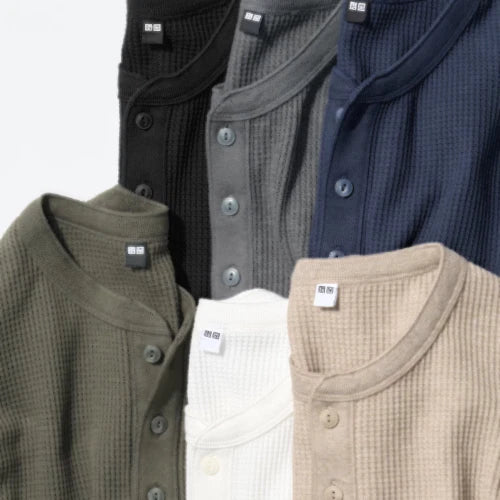 UNIQLO Waffle Henley Neck Long-Sleeve T-Shirt