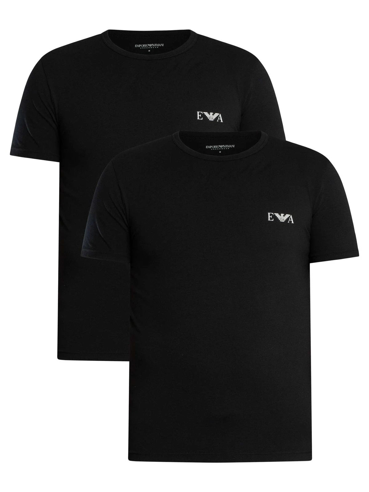 Emporio Armani Men's 2 Pack Lounge Badge Fitted T-Shirt, Black