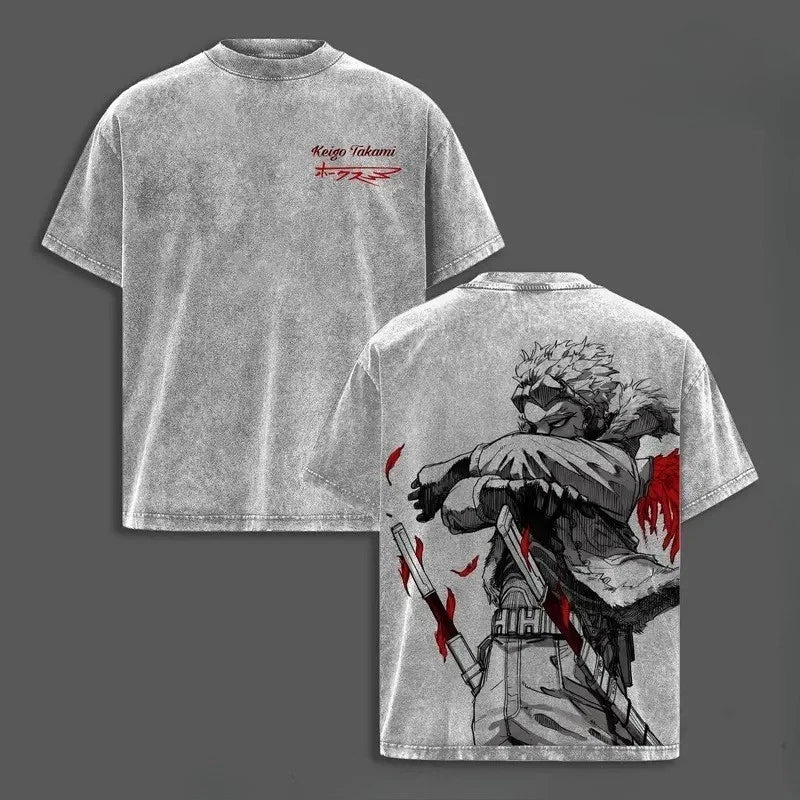 Hawks My Hero Academia T-Shirt Mens Womens Vintage Washed Oversized Tee