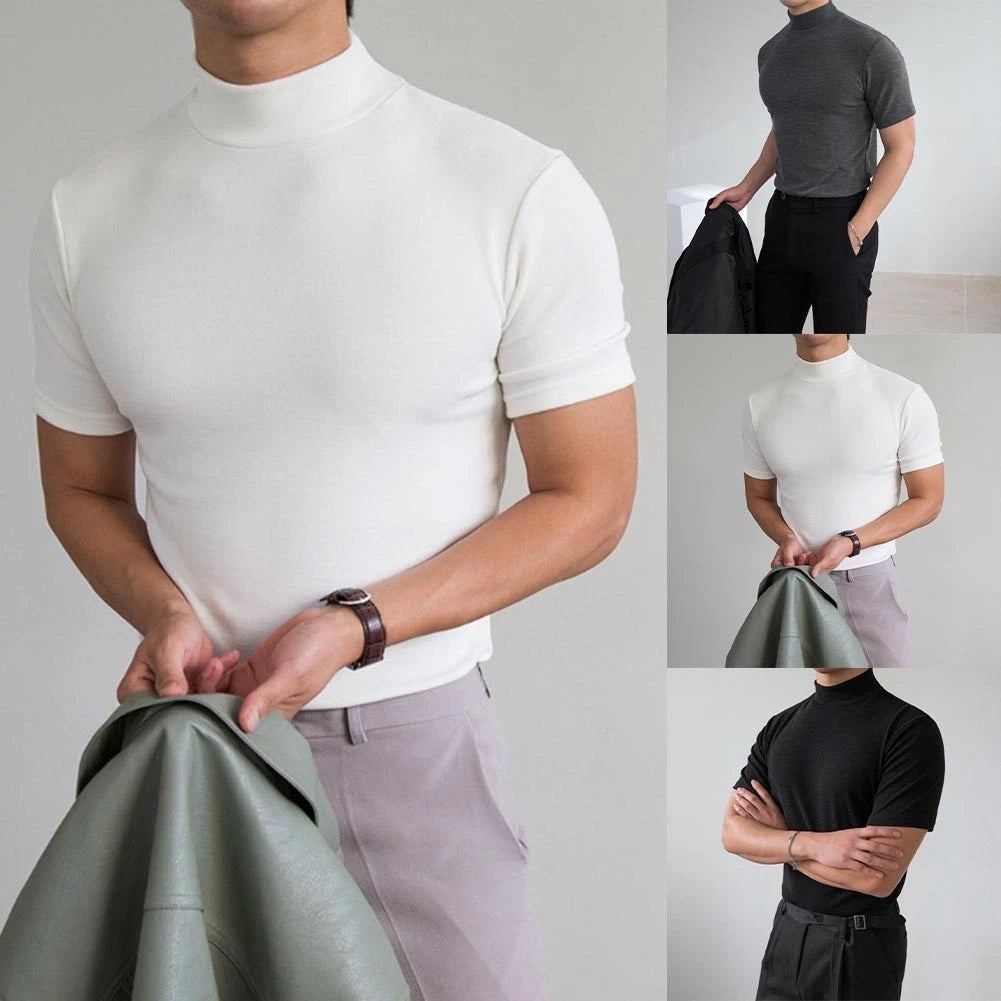 Men's Regular Fit T Shirt Half High Collar 80% Polyester 20% Spandex Blend