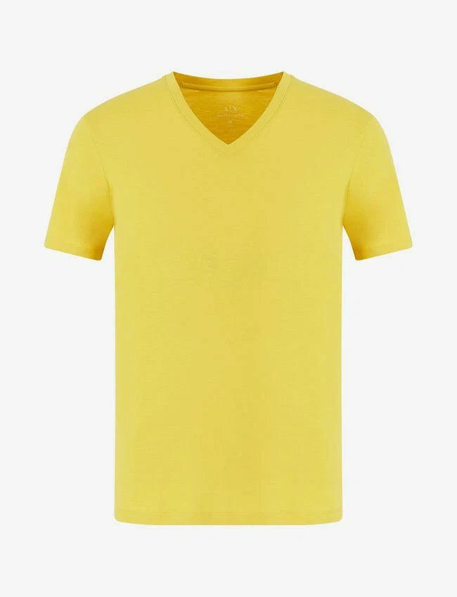 Armani Exchange Men's, Short-Sleeve Pima Jersey V- Neck Shirt, Yellow, S