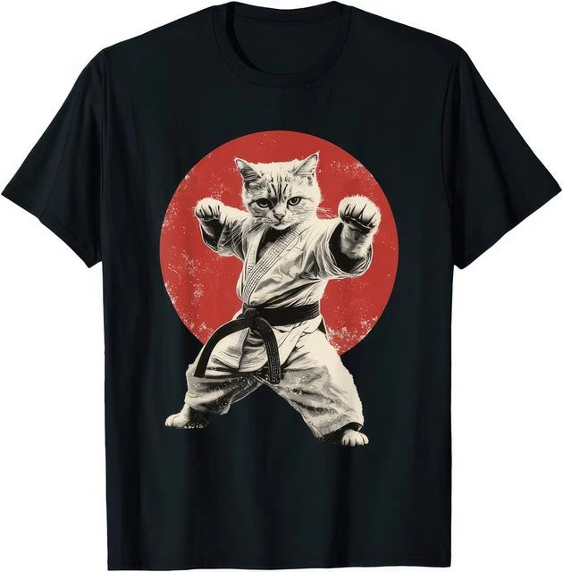Cat Karate Judo Japan Japanese Flag Martial Arts T-Shirt