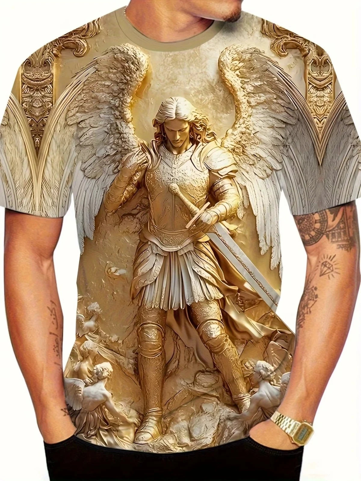 Men 3D Angel Warrior T Shirt Graphic Print Unisex Casual Short Sleeve Tee