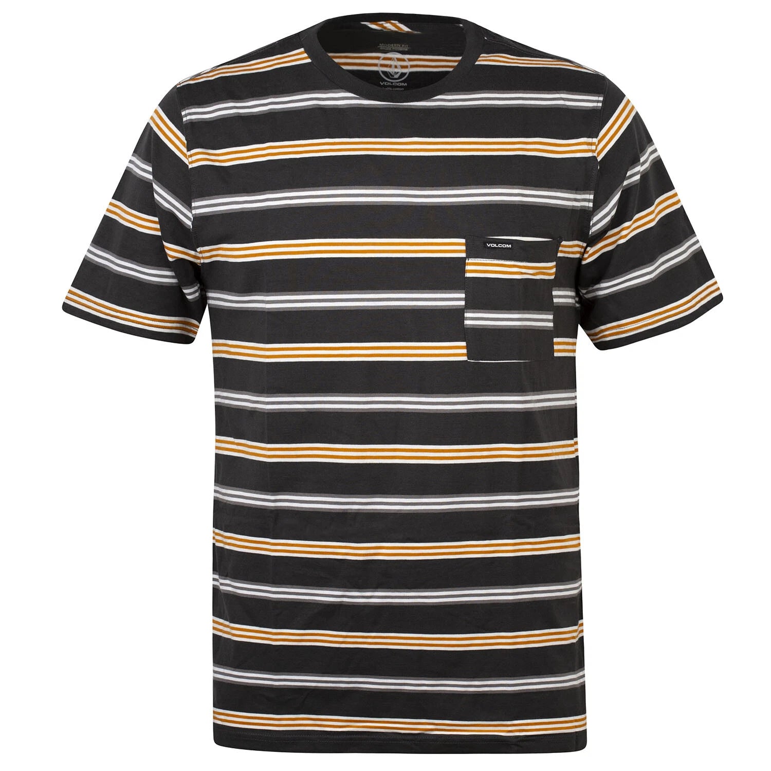 Volcom Bongo Crew T-Shirt Black - Striped Modern Fit Pocket Tee