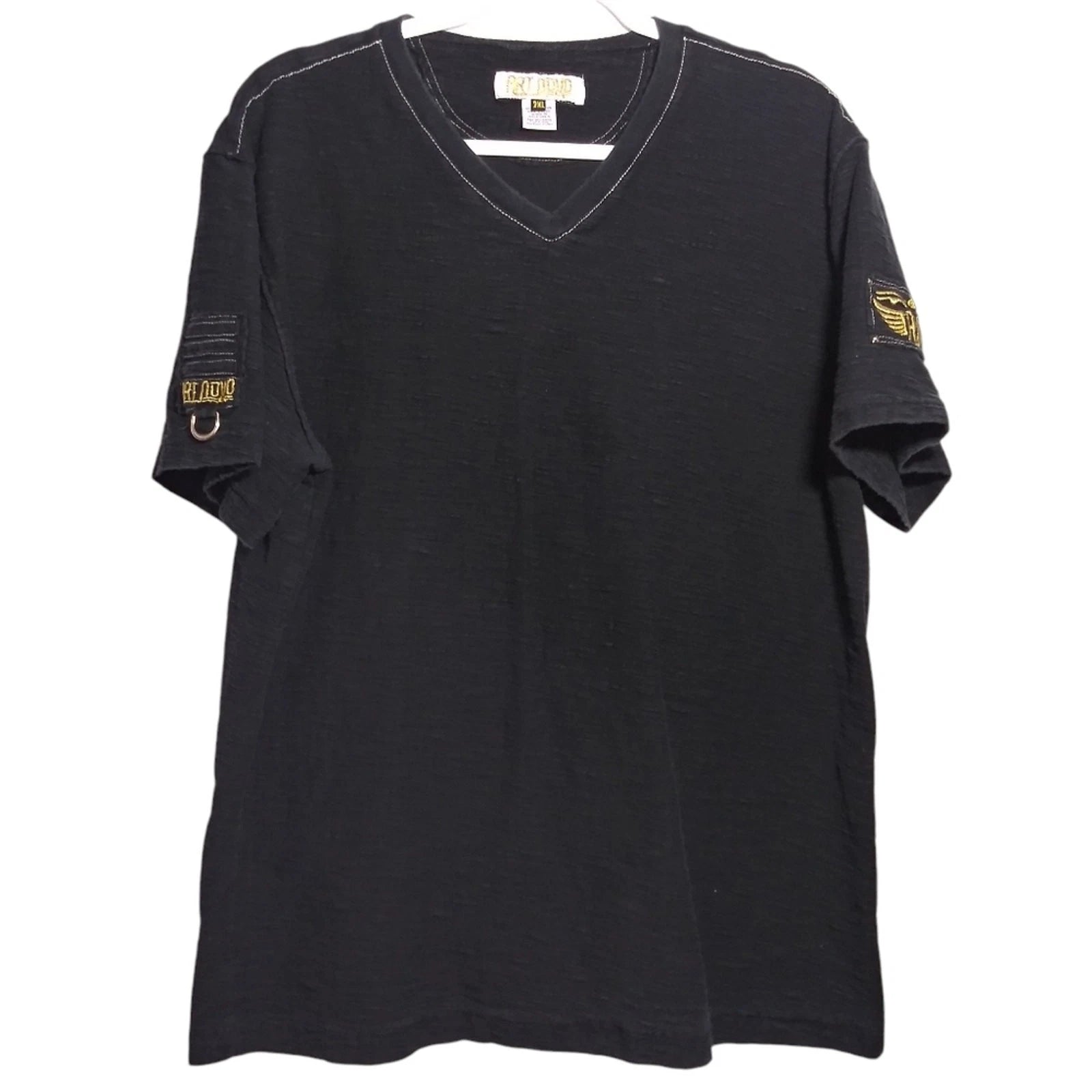 Art  Nuvo Streetwear Y2k Black V-Neck Men's Short Sleeve Tee Shirt Size 2XL