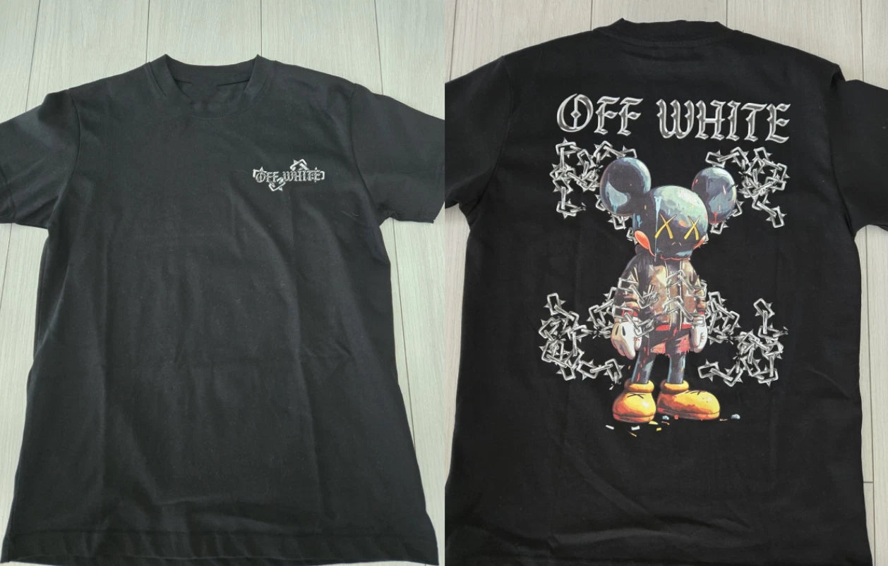 Off-White Pink Logo T-Shirt Reprint Black Cotton Streetwear Tee S-5XL