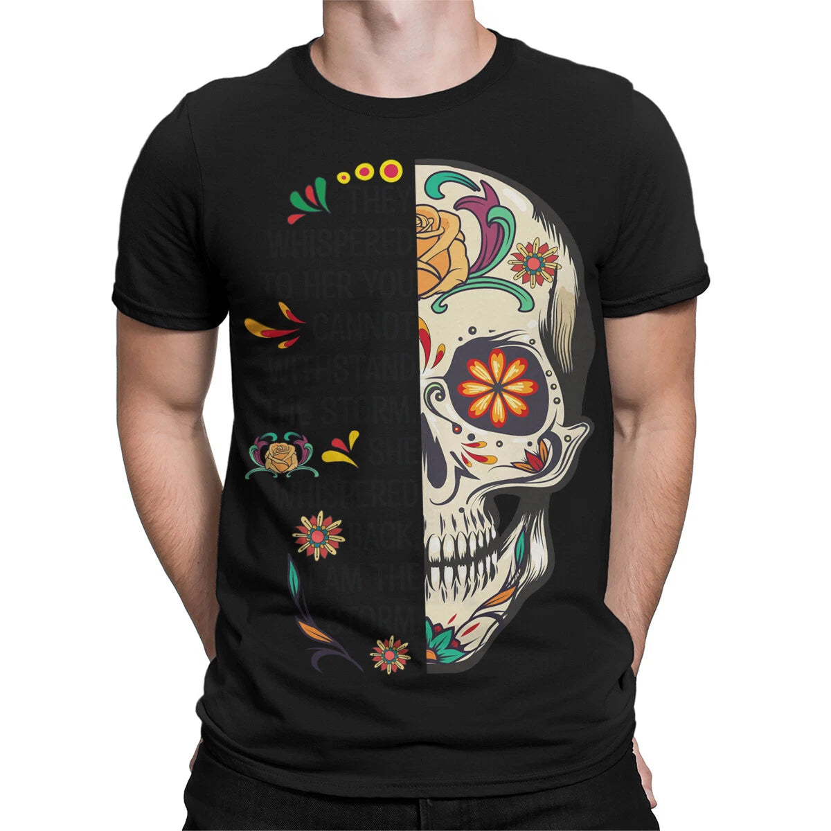 Colorful Sugar Skull Resilience T-Shirt for Men Day of the Dead Design #DOTD