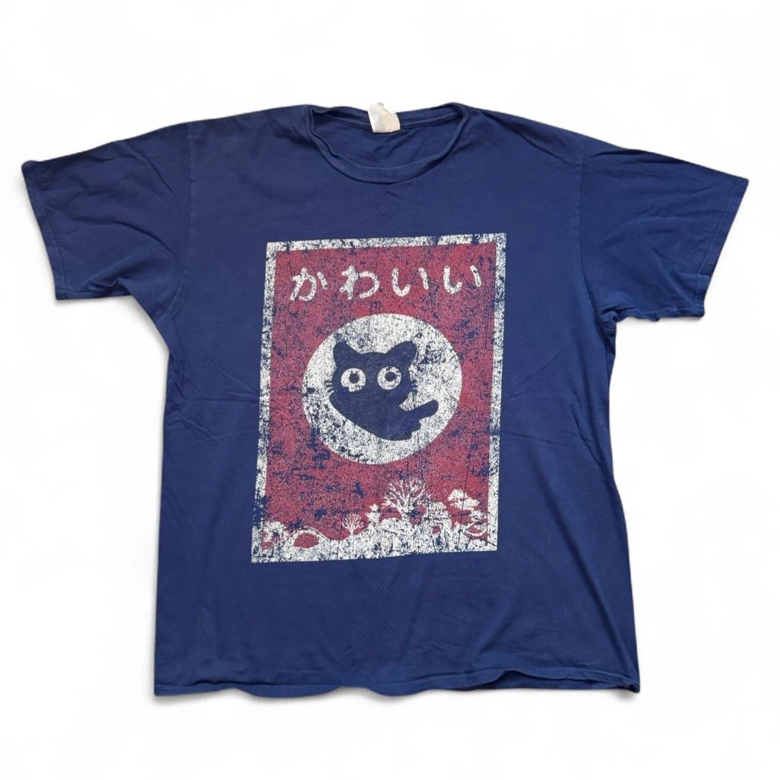 Port & Company VTG 2000s Kawaii Japanese Cute Cat Neko Graphic T-Shirt — LARGE