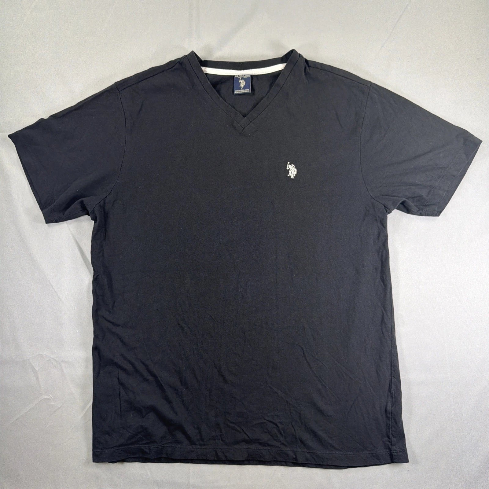 US Polo Assn V Neck T Shirt Mens Large Black Pony Logo Casual Tee