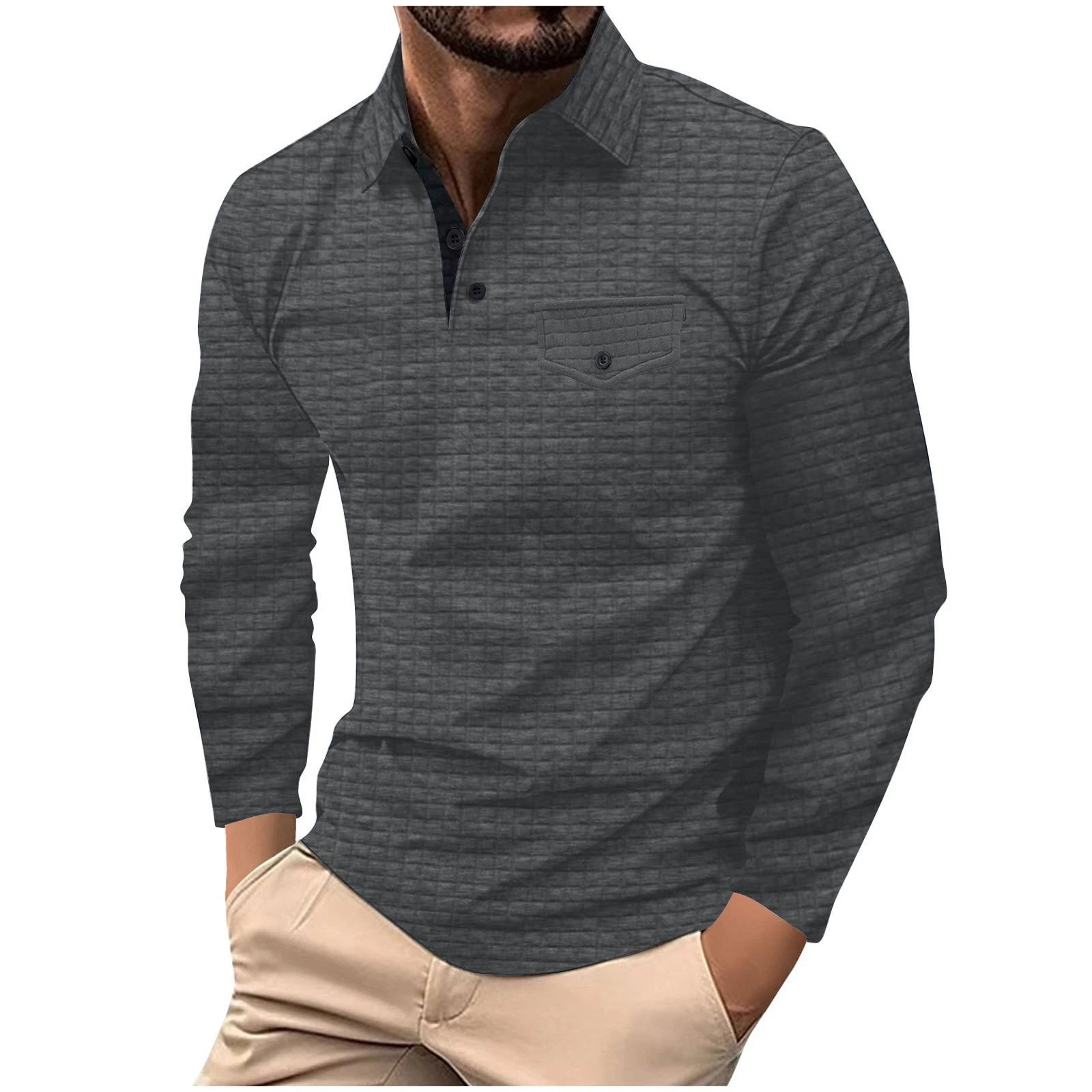 Men's Long Sleeve Slim Fit Polo Shirts Summer Shirts Casual Golf Shirt A