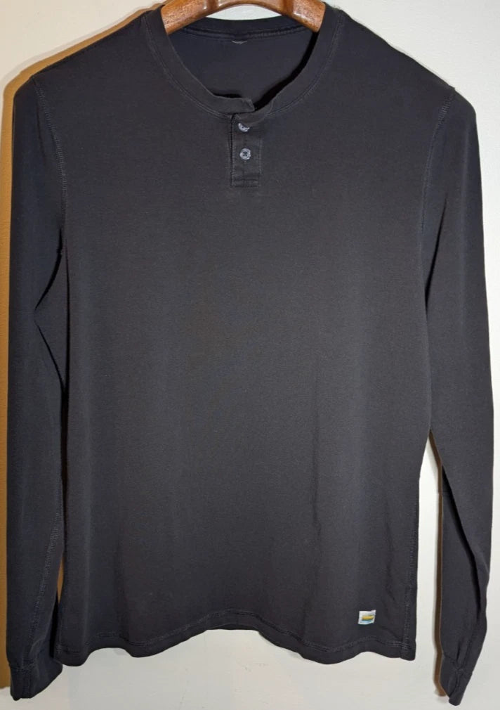 Vuori Ever Henley Shirt Mens Large Black Long Sleeve Elbow Patches Slim Fit Gym