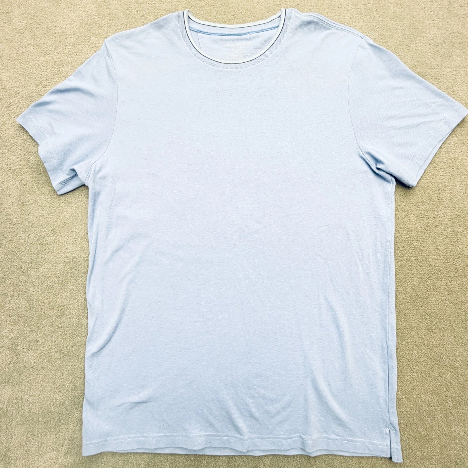 Mack Weldon Silver T-Shirt Mens Sz Large Blue Supima Cotton Blend Stripe Collar