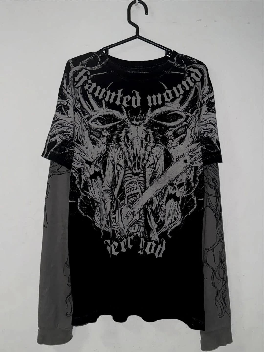 Red Moon Gothic Skull Graphic T Shirt Men Women Oversized Streetwear Black Tee