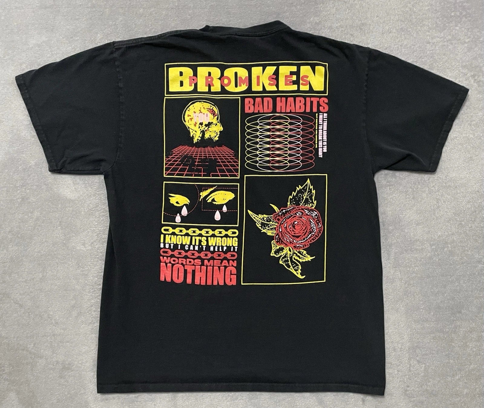 Broken Promises Bad Habits Graphic T Shirt Men Large Black Streetwear Skull Tee