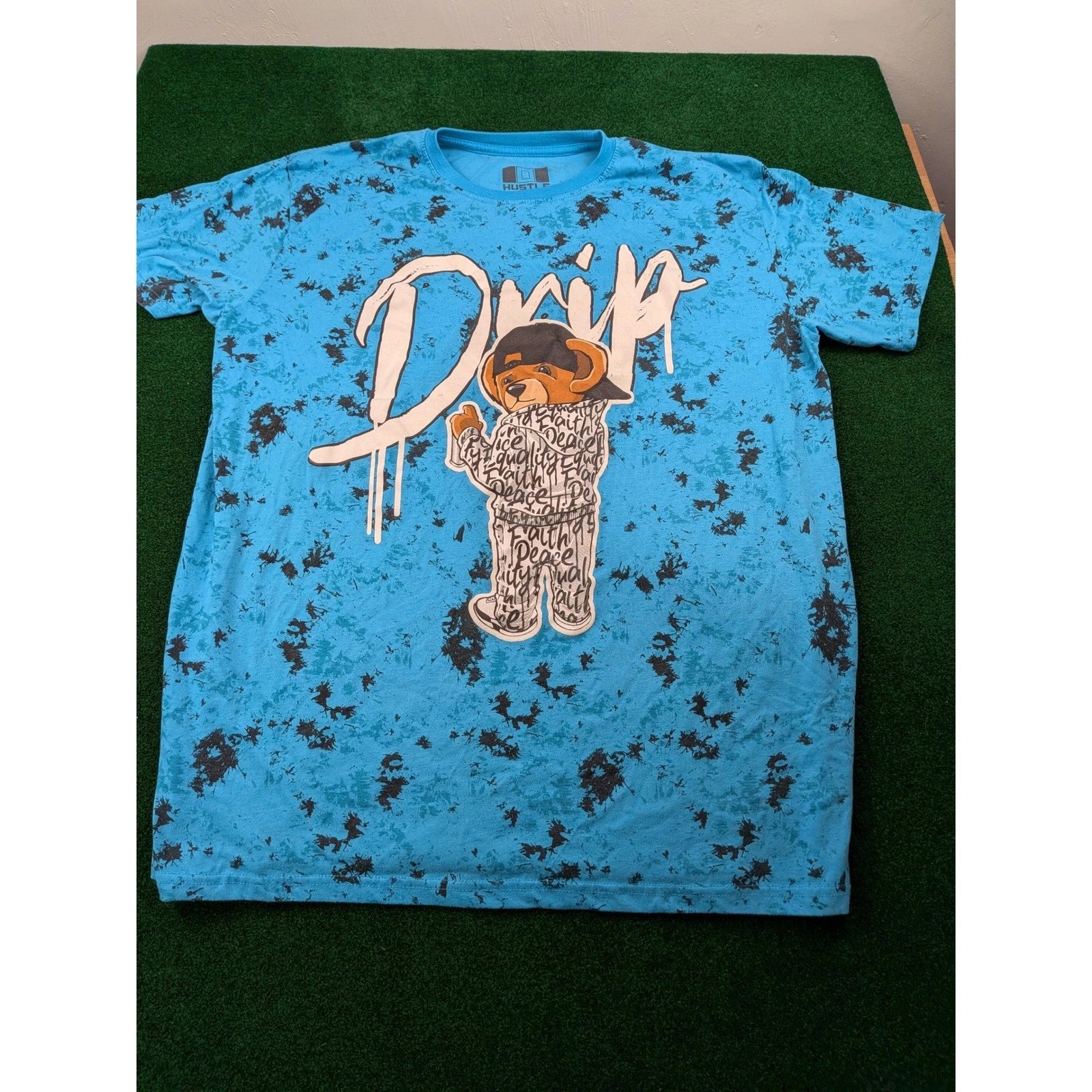 Hustle Gang Mens Drip Teddy Bear Graphic T-Shirt Blue Splatter 2XL