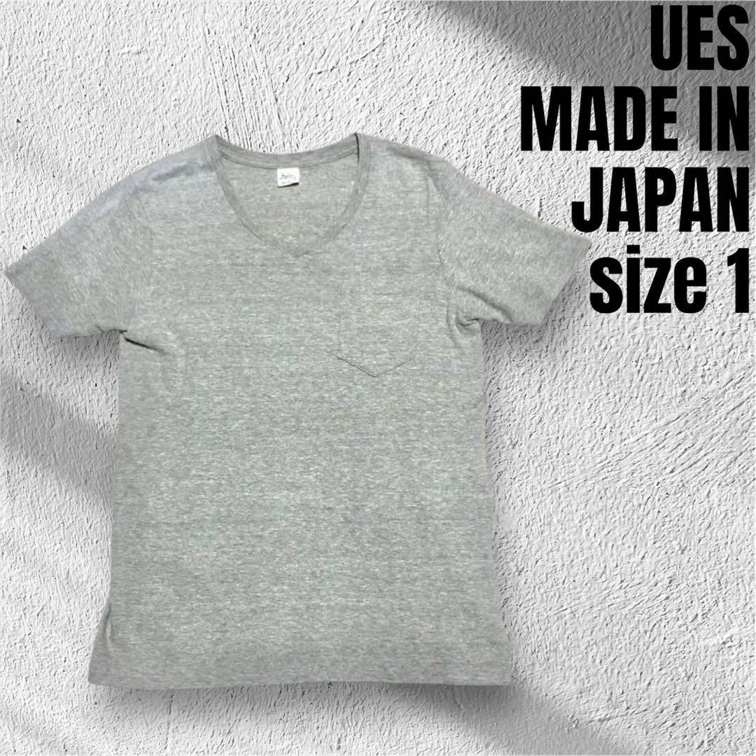 UES Y2K V-Neck Pocket T-Shirt Made in Japan Gray Size S