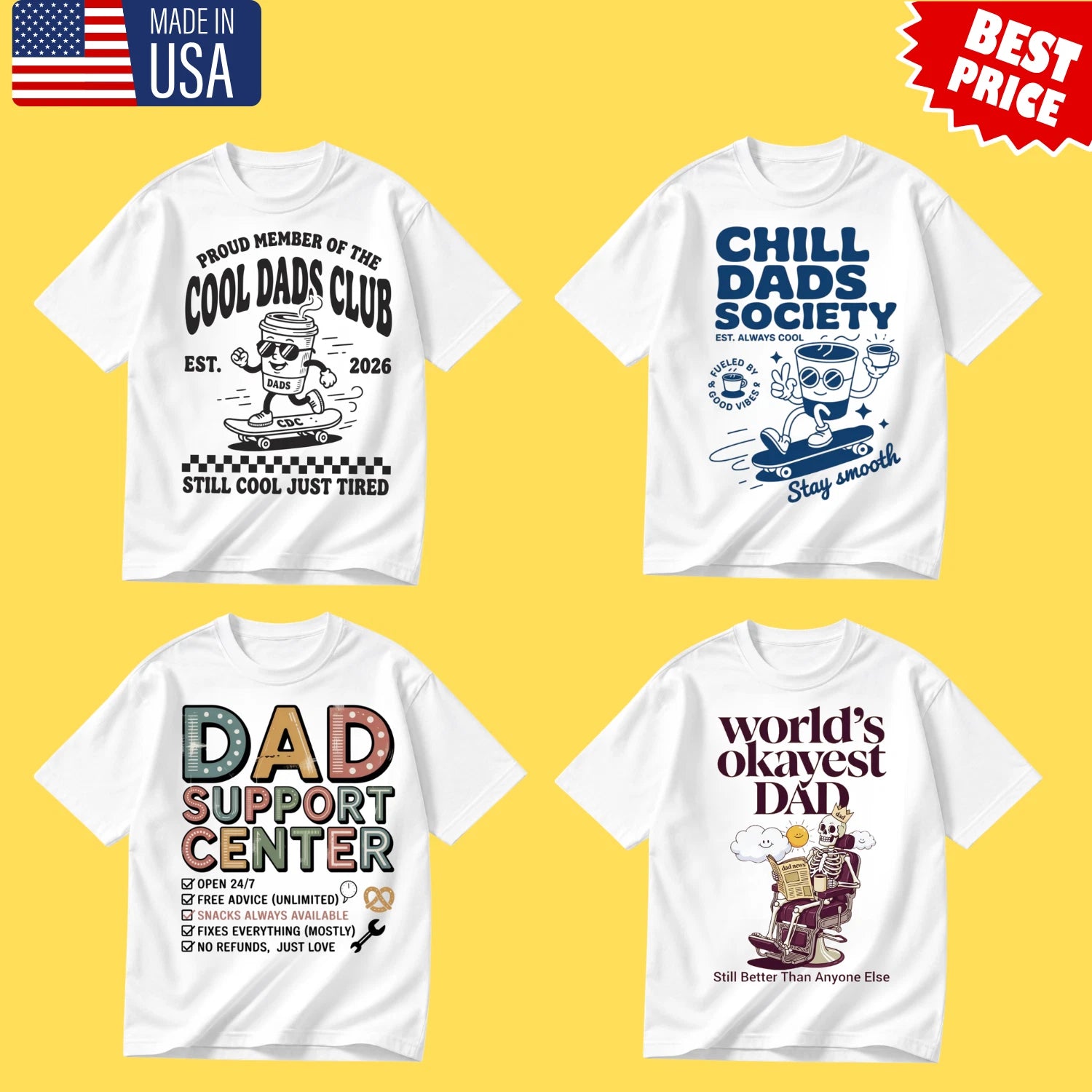 Cool Dads Club Funny Dad T-Shirt Fathers Day Gift Chill Dad Tee Unisex S-5XL