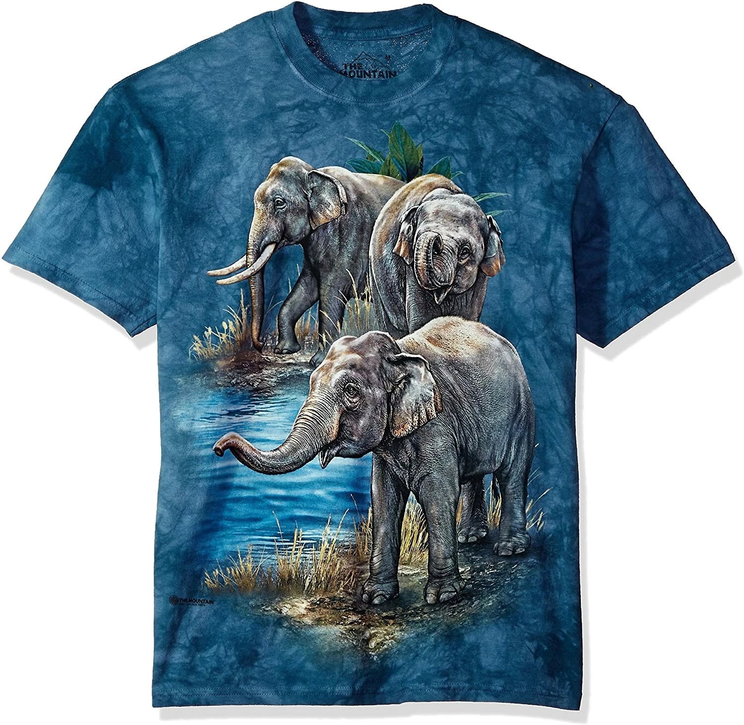 Elephant Asian Elephants Herd Cute Animal Blue Cotton The Mountain T-Shirt 4X