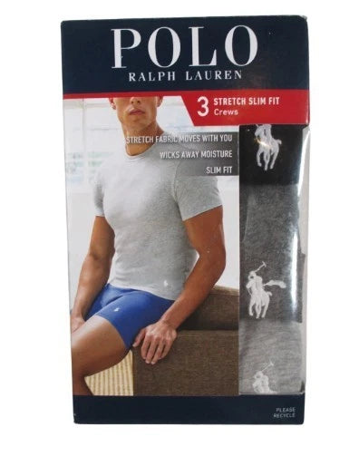 3 PACK POLO RALPH LAUREN STRETCH SLIM FIT COTTON GRAY BLACK CREW NECK T SHIRTS