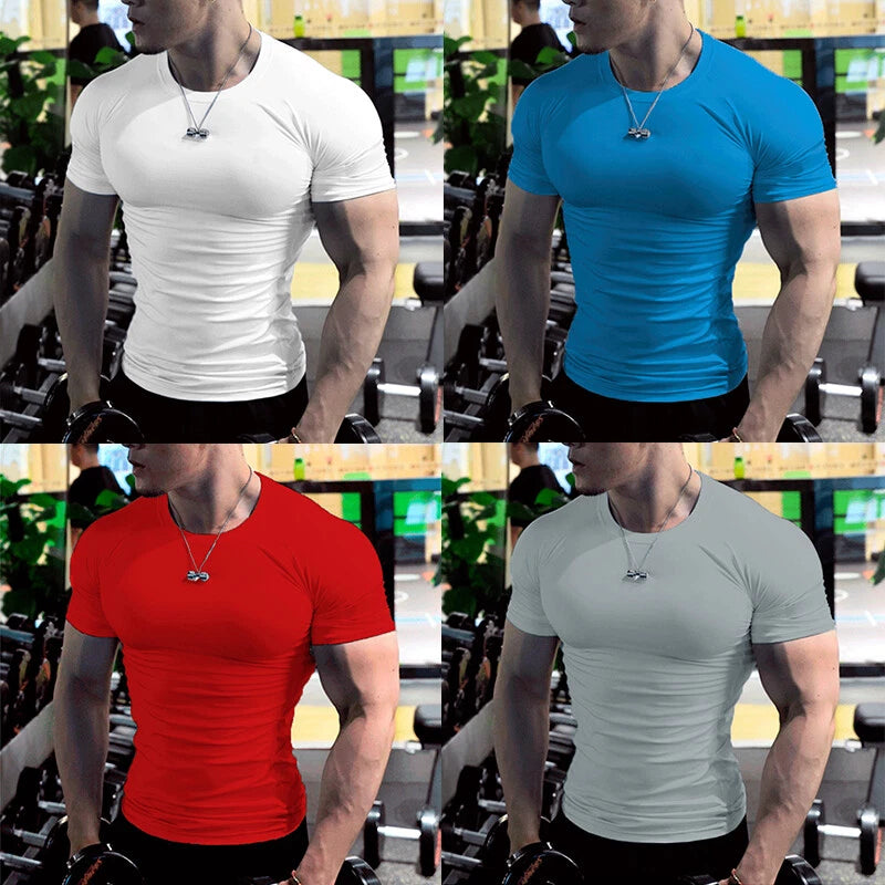 Summer Men's Gym Sports Short Sleeve Slim Fit Muscle T-Shirt Casual Tops Blou 」