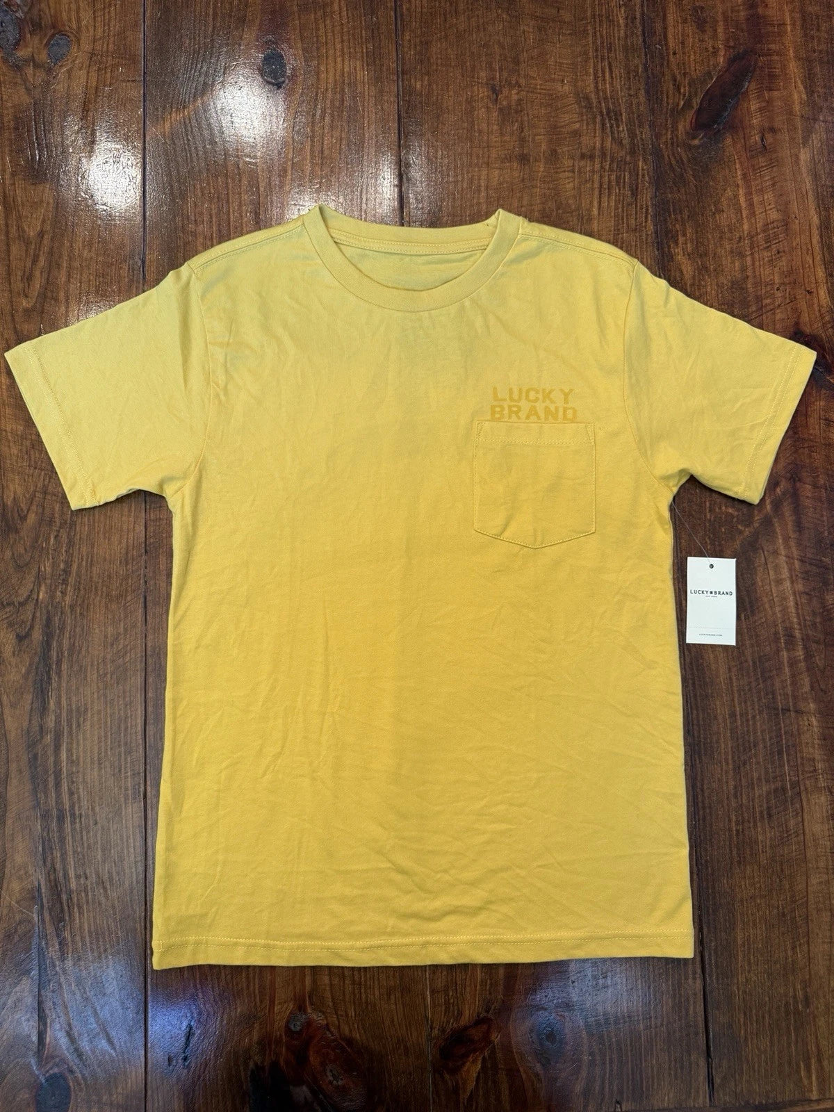 NWT Lucky Brand Yellow Pocket Short Sleeve T-Shirt, Youth Large (14/16)