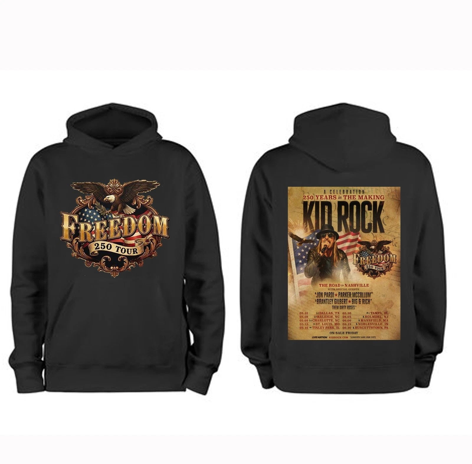 Kid Rock Freedom 250 Tour Road to Nashville 2026 Hoodie Or T-shirt