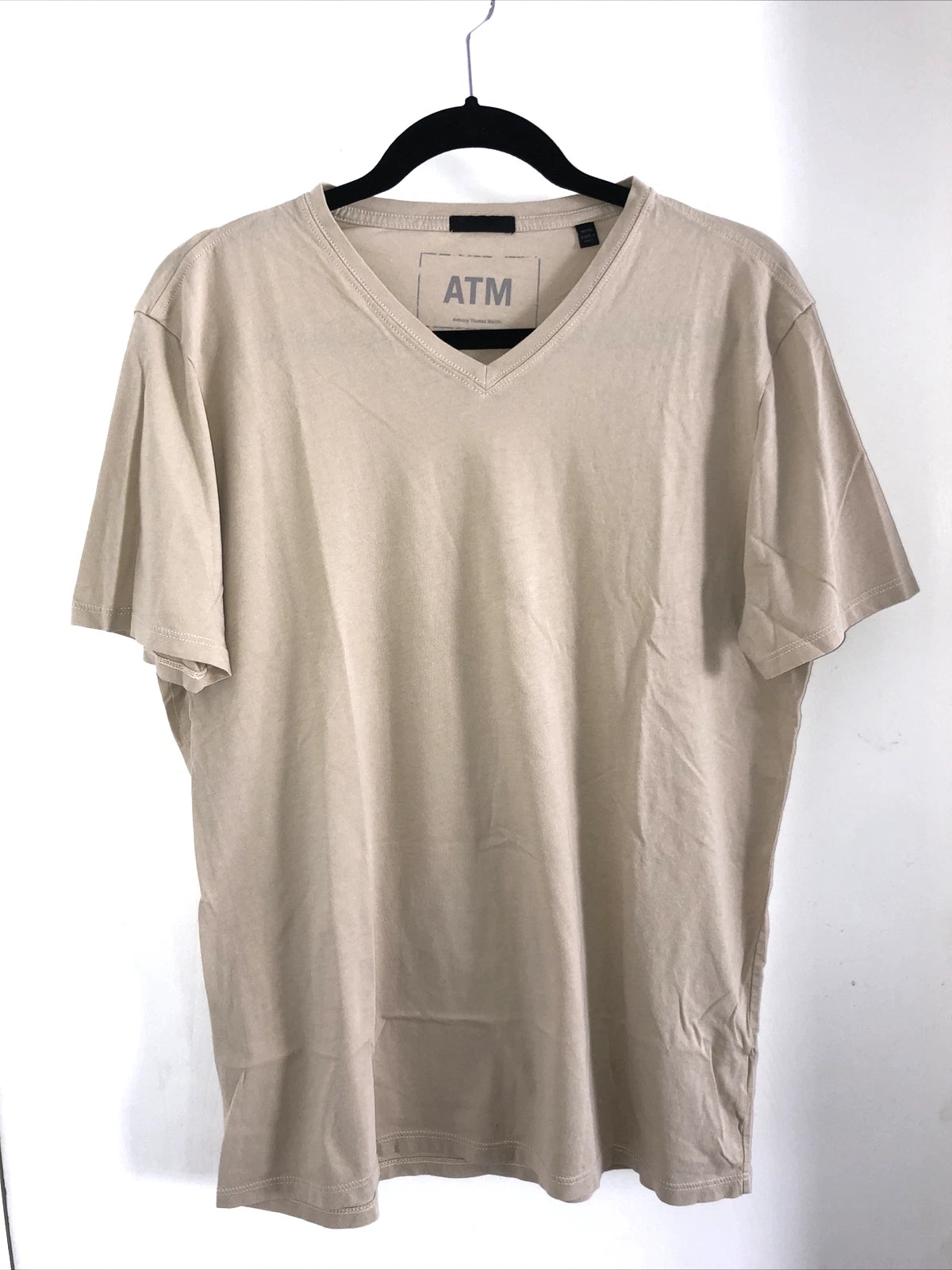 ATM Men’s Beige V Neck Cotton T Shirt Size M