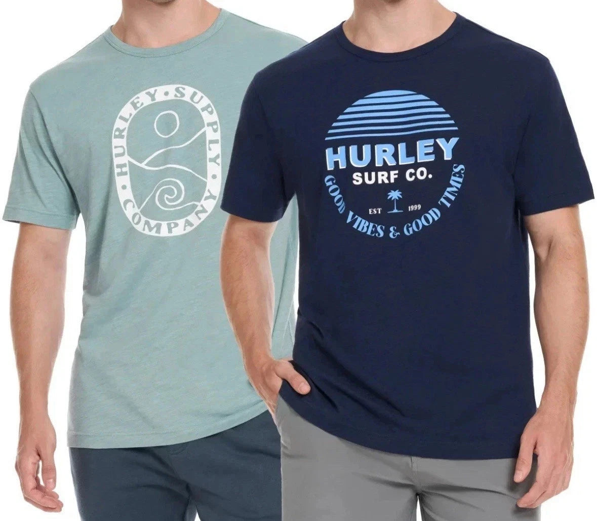 2-Pack HURLEY Men's Classic Graphic Tee T-Shirt DARK BLUE/BLUE Logo Cotton New