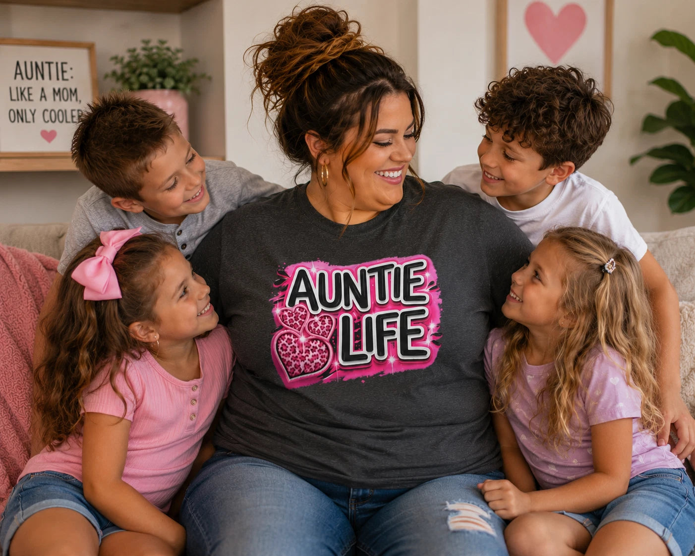 Auntie Life T Shirt Cool Aunt Graphic Tee Aunt Gift Pink Heart Shirt