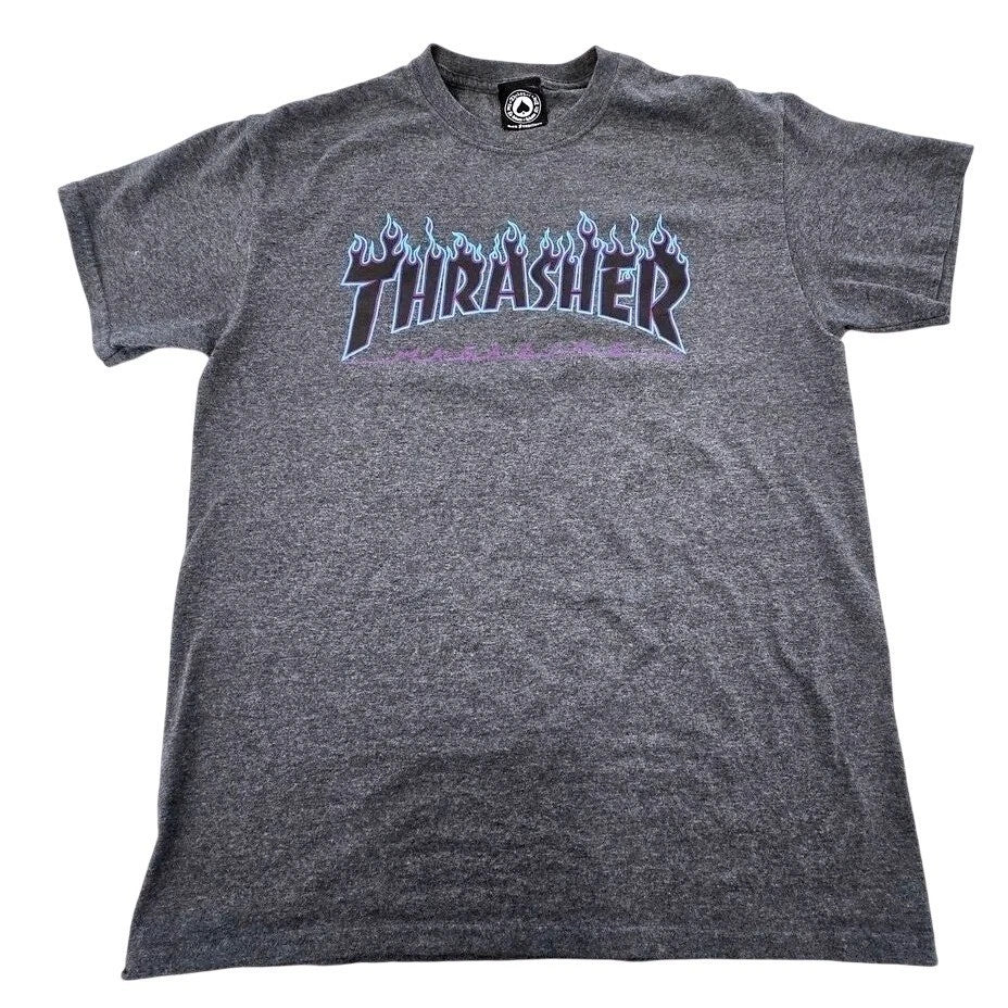 Thrasher Magazine Shirt Mens Medium Gray Flame Logo Skateboarding T-Shirt Tee