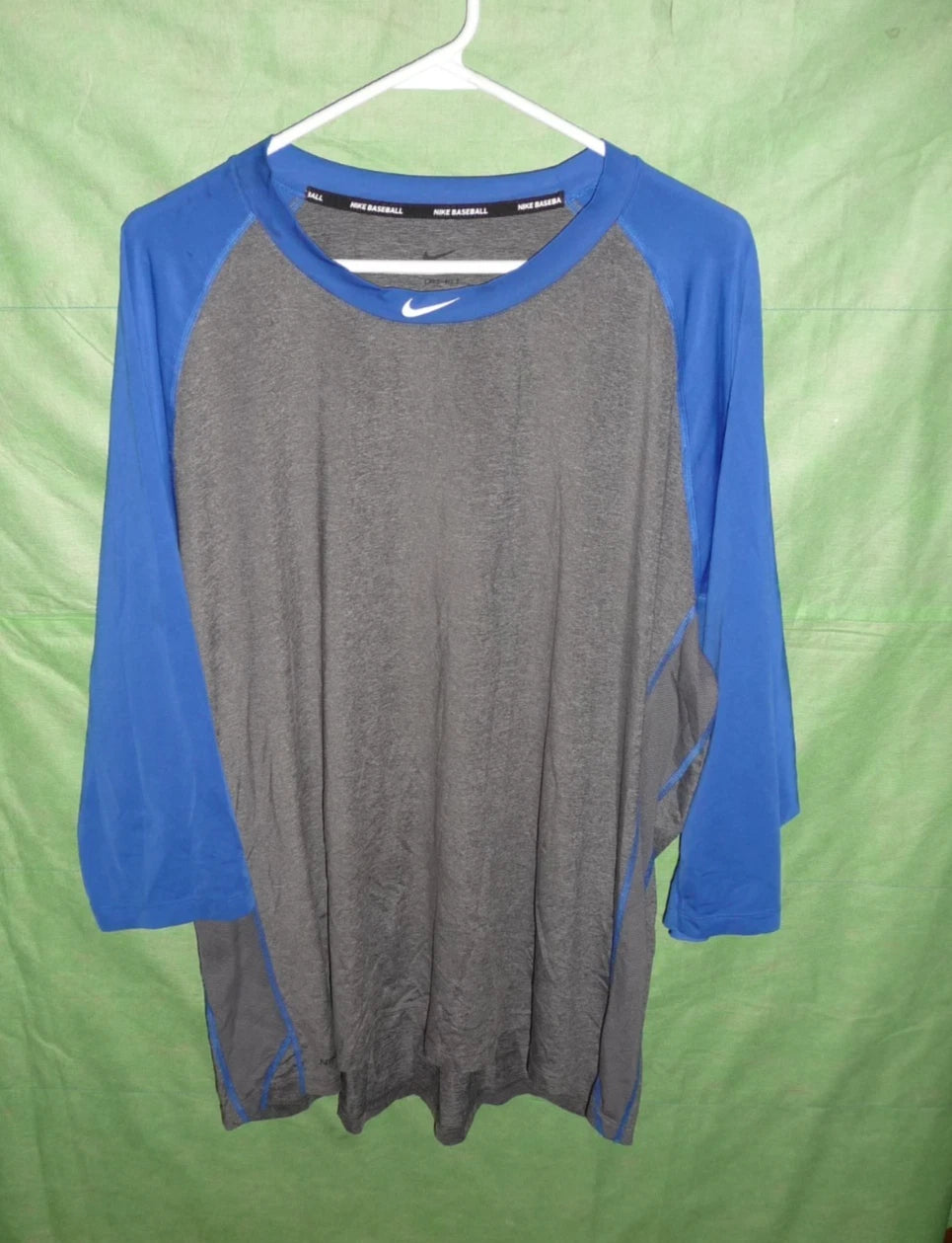 Nike Baseball Dri-Fit Blue & Gray Raglan Sleeve Slim Fit Men's Shirt Size 3XL
