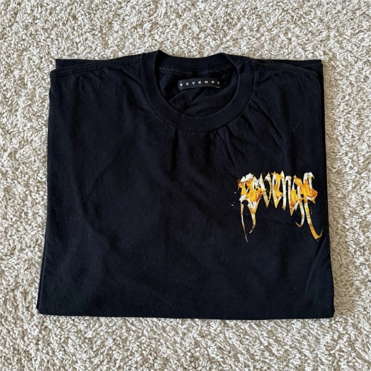 Revenge - Black “FLAME” Tee Men’s Size Large 2019