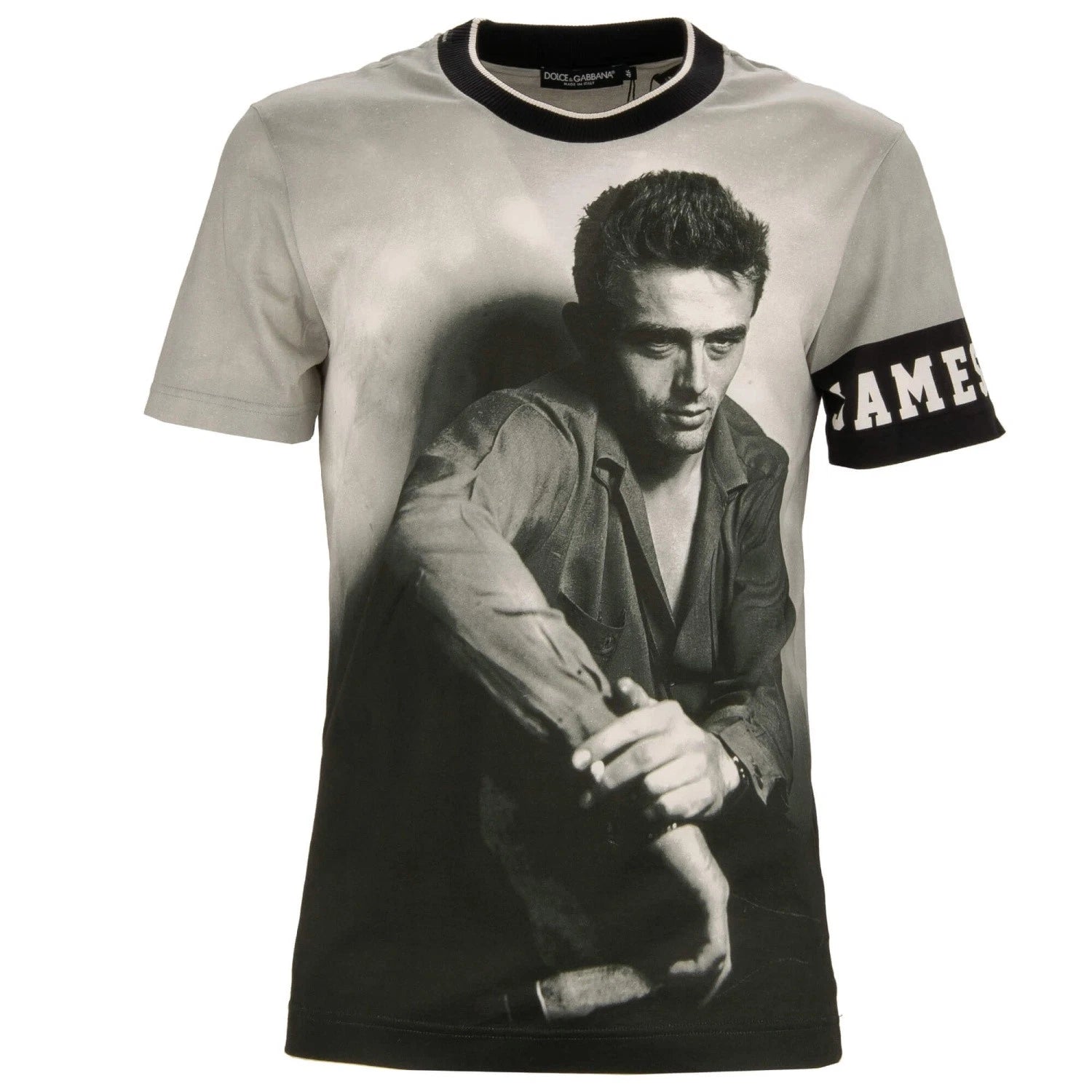 DOLCE & GABBANA James Dean Picture Cotton Silk T-Shirt Shirt Gray Black
